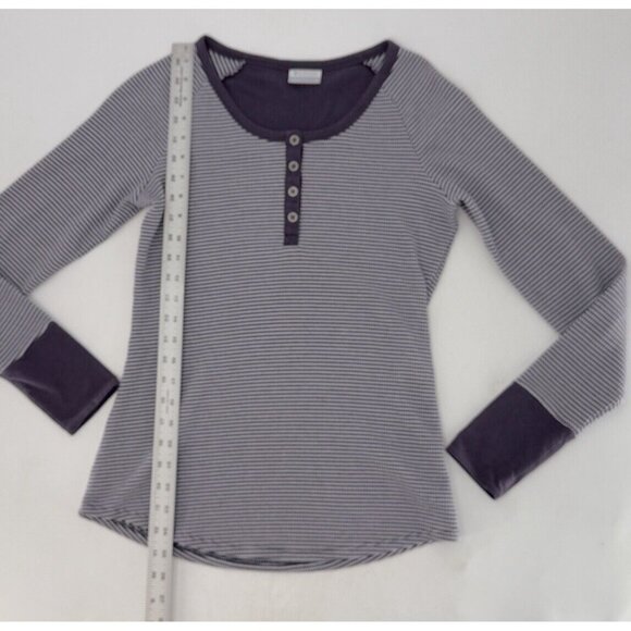 Columbia Women’s Long Sleeve Striped Henley‎ Purple White Waffle Knit Shirt Sz M - Picture 8 of 9